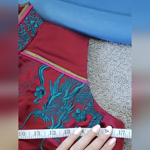 Custom made bodysuit with fishnet body and dragon embroidered crop top medium - Picture 6 of 7